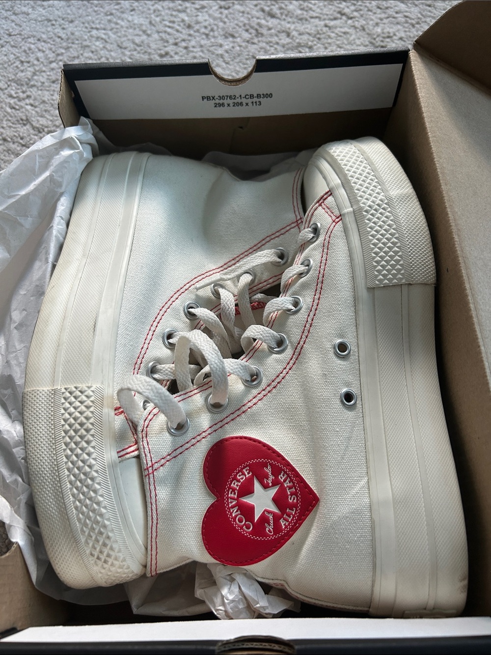 Converse White Canvas High-Top Sneakers with Red Heart Logo